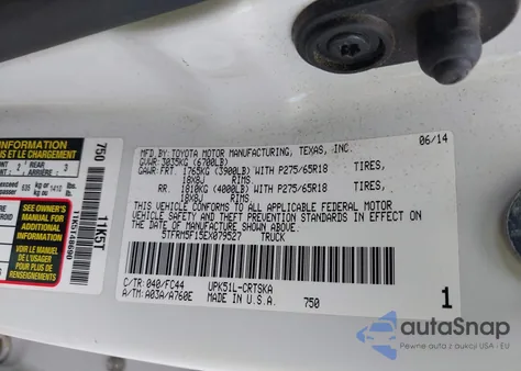 2014 Toyota Tundra Sr5 4.6L V8 z USA, uszkodzony, nr VIN 5TFRM5F15EX079527